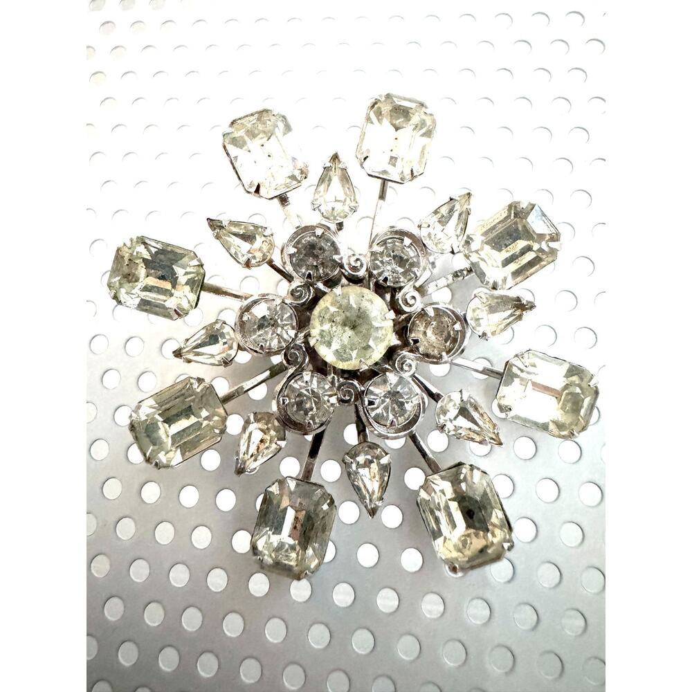 Vintage Rhinestone Brooch, Large Star Crystals